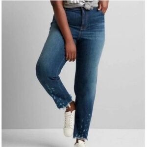Lane Bryant High Rise Girlfriend Straight Jeans Tie Dye Boho Crop Size 22 New